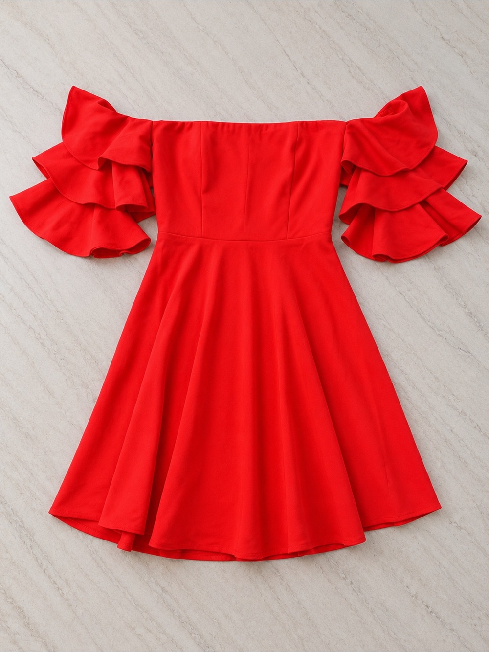 Amanda Uprichard New York Off-the-Shoulder Ruffle Dress - Crimson Red - Small - Picture 2 of 9